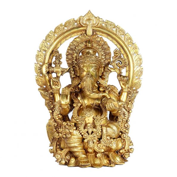 Gangesindia Sitting Ganpati Brass Statue in Brown Finish 
