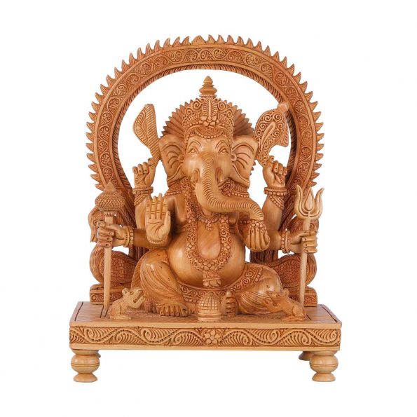 WHITE WOOD GANESH ARCH WITH BASE