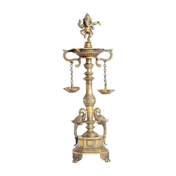 BRASS OIL LAMP WITH GANESH